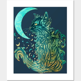 Cat Moon Dreaming (Turquoise Edition) Posters and Art